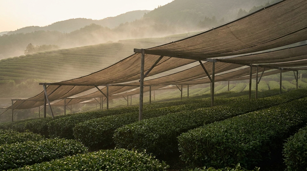 Teefeld in Uji, Japan – Schattenanbau für Senmi Matcha